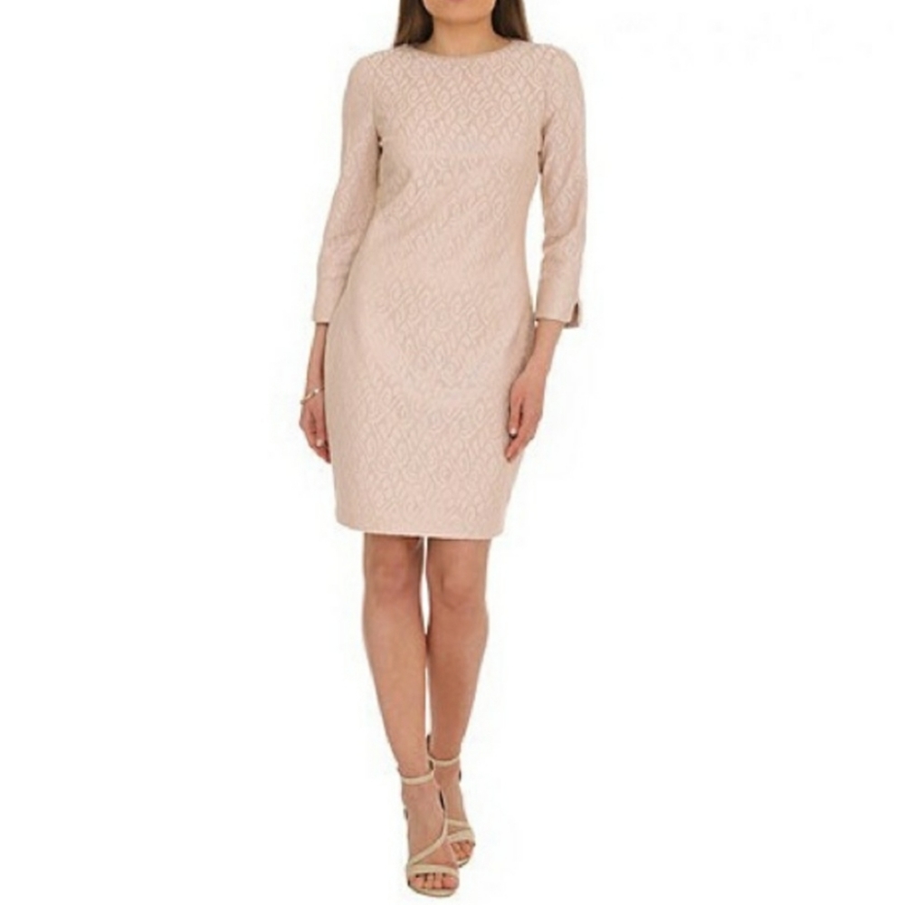 NWT Belle Badgley Mischka nude gold lace dress